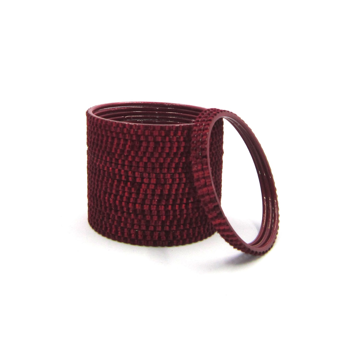 Glam Mehroon (Maroon) Metal 24 Bangles by ENAVA featuring a luxurious velvet and glossy finish. Premium Plain Designer Metal Bangles for women, ideal for weddings, festive occasions, parties, and everyday styling.