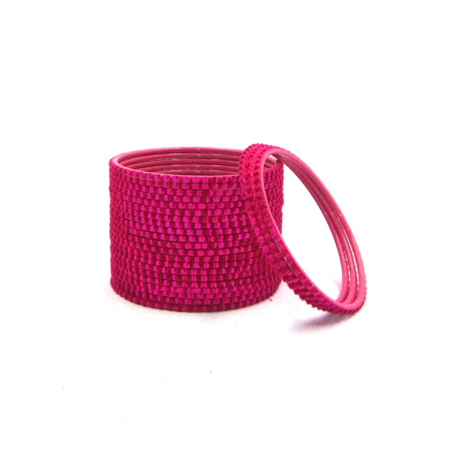 Glam Rani Pink Metal 24 Bangles by ENAVA featuring a luxurious velvet and glossy finish. Premium Plain Designer Metal Bangles for women, ideal for weddings, festive occasions, parties, and everyday styling.