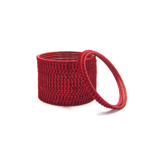 Glam Red Metal 24 Bangles by ENAVA featuring a luxurious velvet and glossy finish. Premium Plain Designer Metal Bangles for women, ideal for weddings, bridal occasions, festive celebrations, parties, and everyday styling.