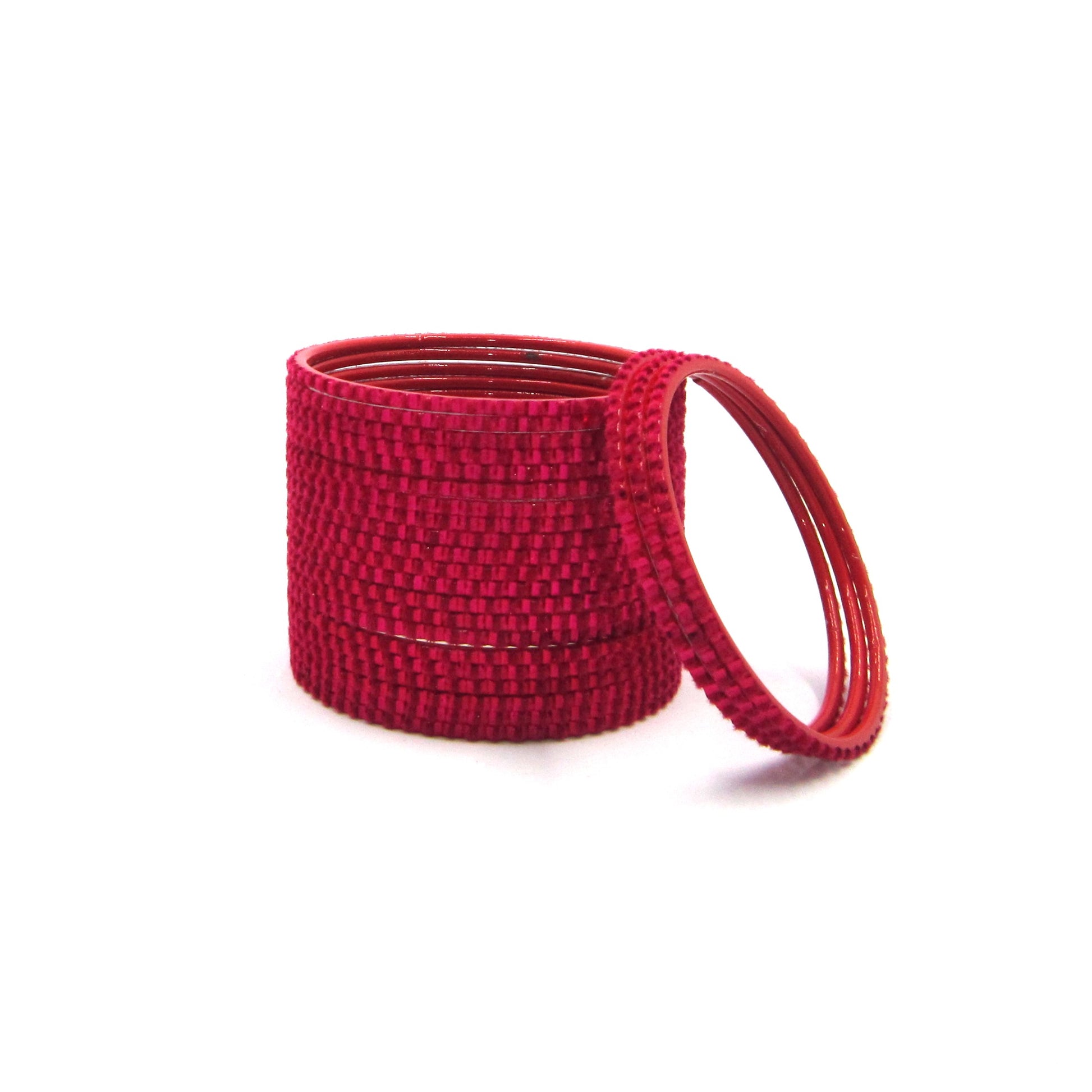 Glam Strawberry Metal 24 Bangles by ENAVA featuring a luxurious velvet and glossy finish. Premium Plain Designer Metal Bangles for women, ideal for weddings, festive occasions, parties, and everyday styling.
