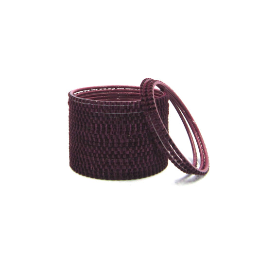 Glam Wine Metal 24 Bangles by ENAVA featuring a luxurious velvet and glossy finish. Premium Plain Designer Metal Bangles for women, ideal for weddings, festive occasions, parties, and everyday styling.