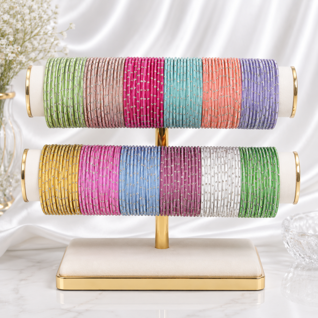 Glitter Light Color Plus Size Metal Bangles Combo – 12 Colors (1 Dozen Each)