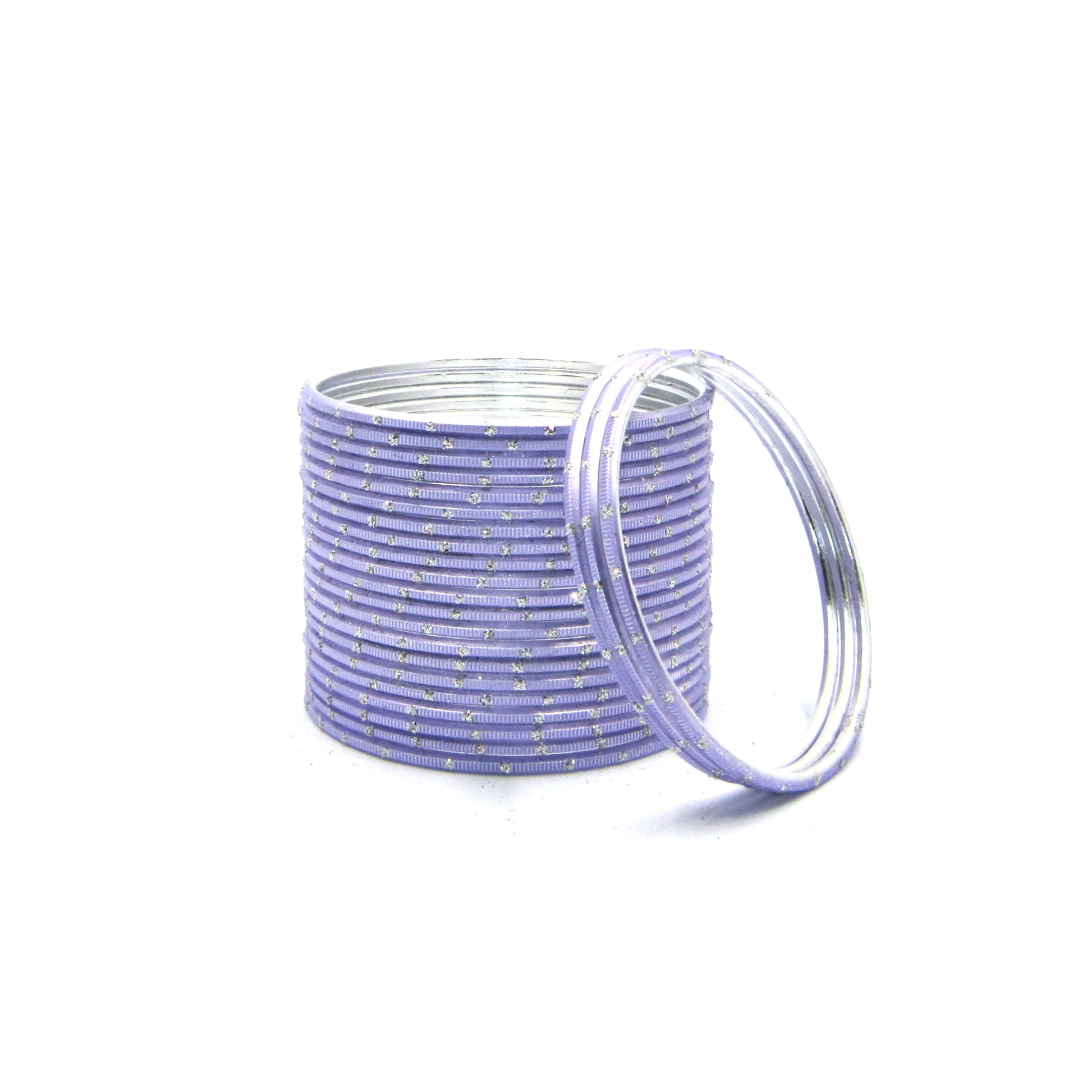Glitter Light Purple Metal 24 Bangles by ENAVA – Light Purple Plain Designer Aluminum Bangles Set with Glitter Detailing and Smooth Finish, Elegant Traditional and Festive Bangles for Women, 24 Bangles Pack
