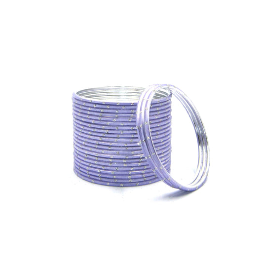 Glitter Light Purple Metal 24 Bangles by ENAVA – Light Purple Plain Designer Aluminum Bangles Set with Glitter Detailing and Smooth Finish, Elegant Traditional and Festive Bangles for Women, 24 Bangles Pack