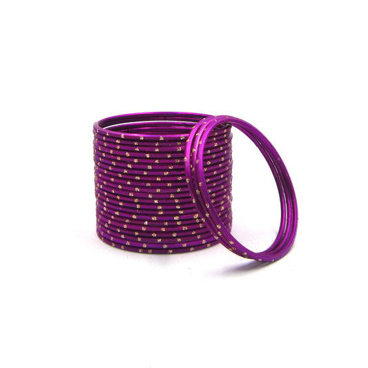 Glitter Magenta Metal 24 Bangles by ENAVA – Magenta Plain Designer Aluminum Bangles Set with Glitter Detailing and Smooth Finish, Traditional Festive Bangles for Women, 24 Bangles Pack