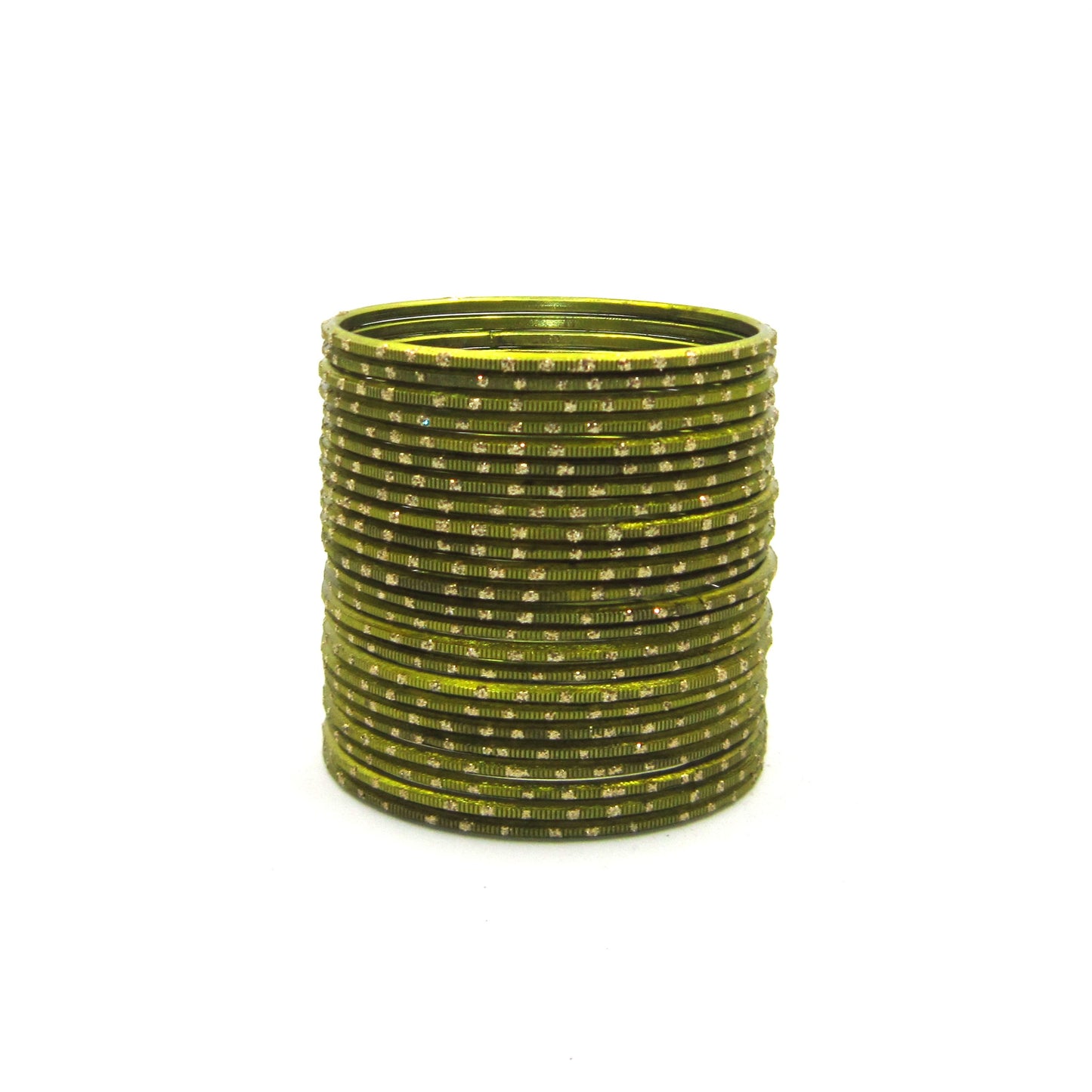 Glitter Mehendi Metal 24 Bangles by ENAVA – Mehendi Green Plain Designer Aluminum Bangles Set with Glitter Detailing and Smooth Finish, Traditional Festive Bangles for Women, 24 Bangles Pack