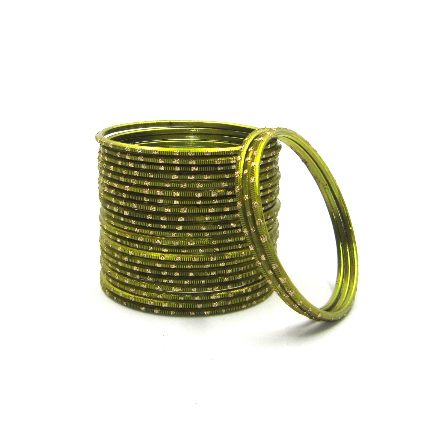 Glitter Mehendi Metal 24 Bangles by ENAVA – Mehendi Green Plain Designer Aluminum Bangles Set with Glitter Detailing and Smooth Finish, Traditional Festive Bangles for Women, 24 Bangles Pack