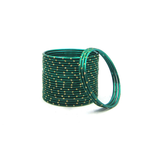 Glitter Radium Metal 24 Bangles by ENAVA – Radium Plain Designer Aluminum Bangles Set with Glitter Detailing and Smooth Finish, Traditional Festive Bangles for Women, 24 Bangles Pack