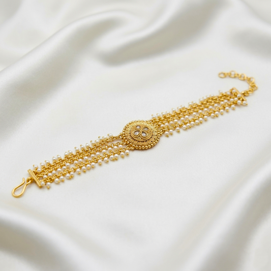 Golden Antique Pearl Adjustable Bracelet with Gold Plating by Enava