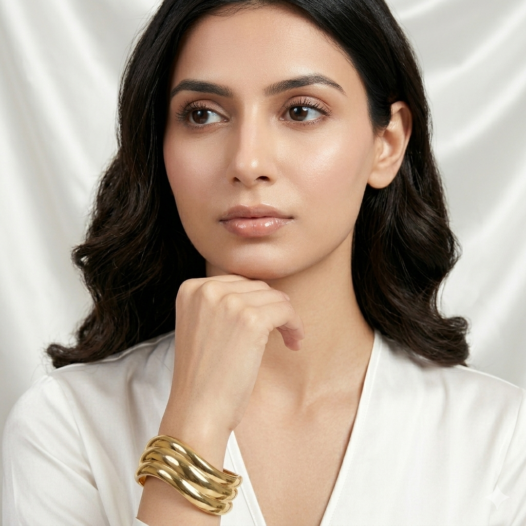 Golden Ripple Openable Anti Tarnish Bracelet by Enava