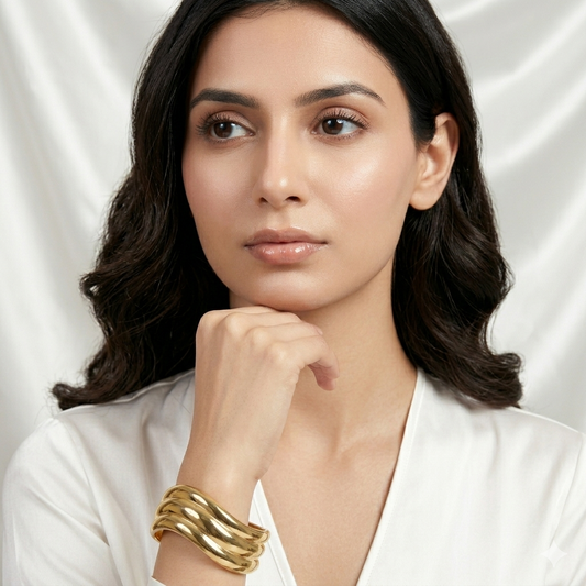 Golden Ripple Openable Anti Tarnish Bracelet by Enava