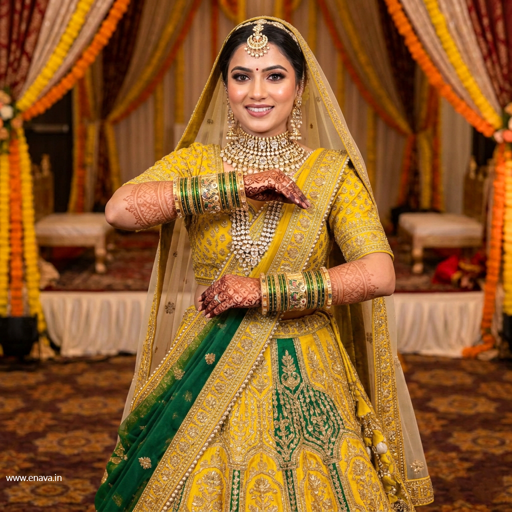 Designer Green Mehendi Peacock Stone Meenakari Bangle Set by Enava