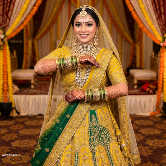 Designer Green Mehendi Peacock Stone Meenakari Bangle Set by Enava