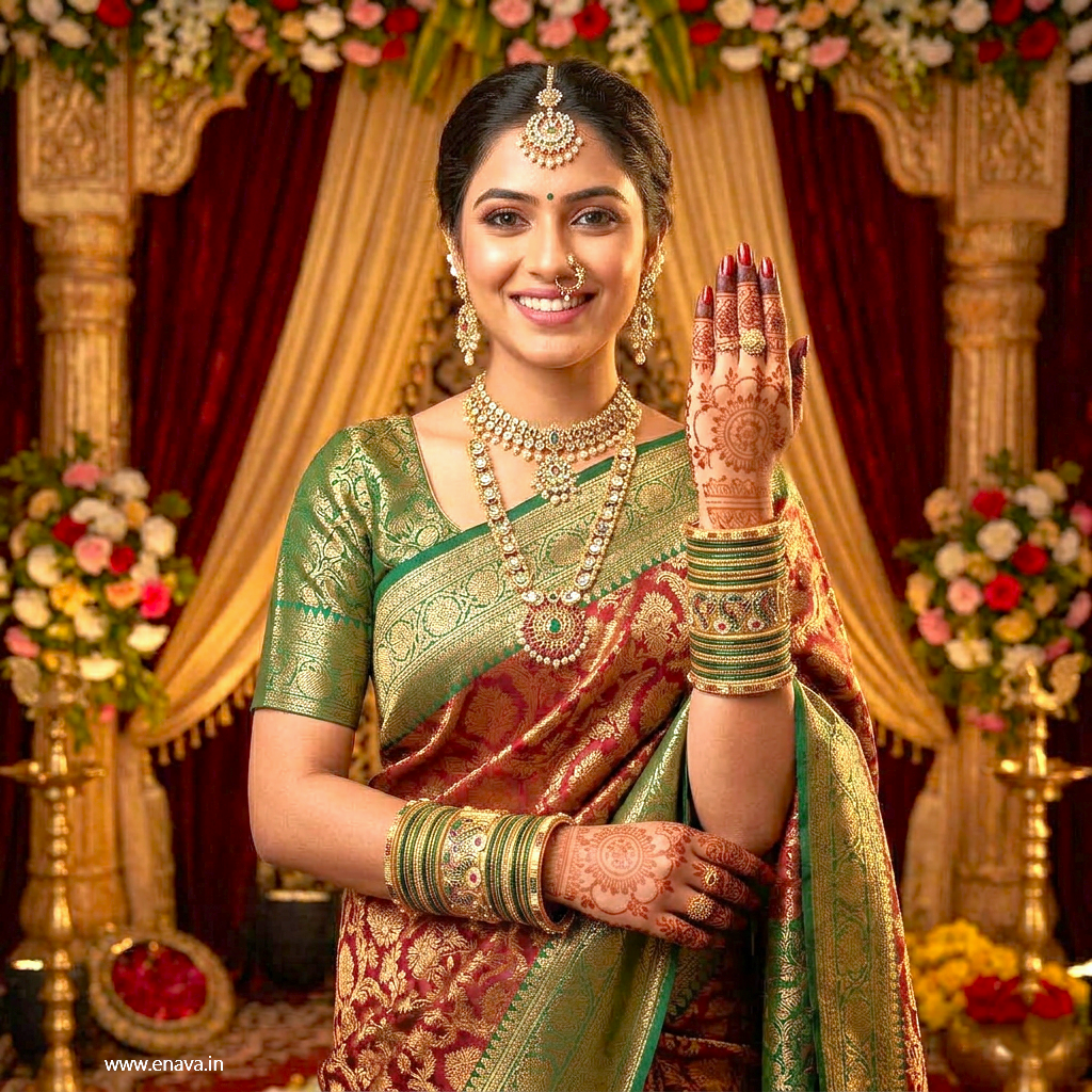 Designer Green Mehendi Peacock Stone Meenakari Bangle Set by Enava