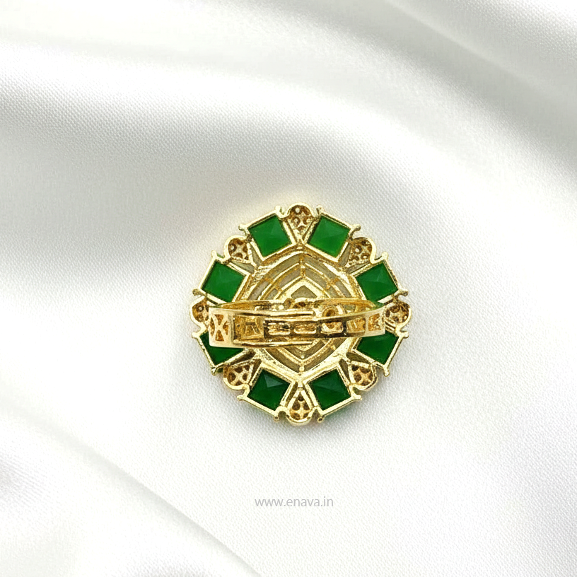 AD CZ Adjustable Finger Ring Emerald Green Gold Plating by Enava Ring Enava Jewels.