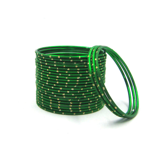 Glitter Green Metal 24 Bangles by Enava