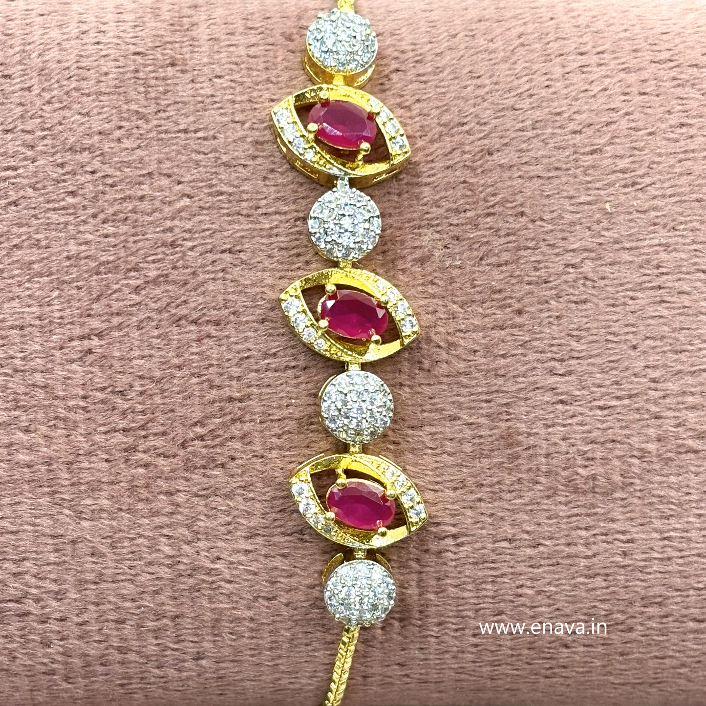 AD CZ Adjustable Ruby Bracelet with 2 Tone Plating ADBT21001 By Enava
