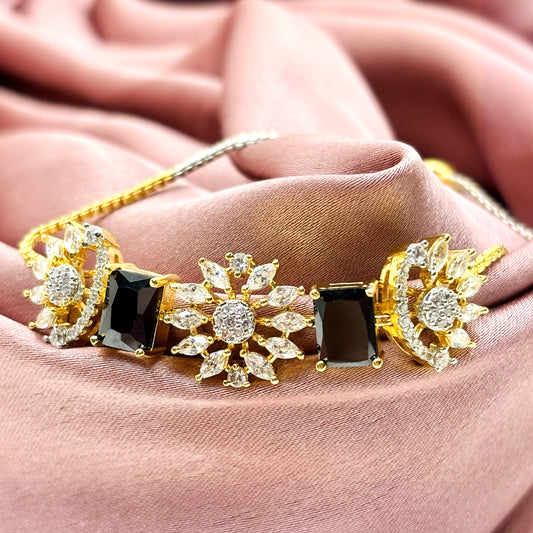 AD CZ Adjustable Black Bracelet with 2 Tone Plating ADBT21005 By Enava