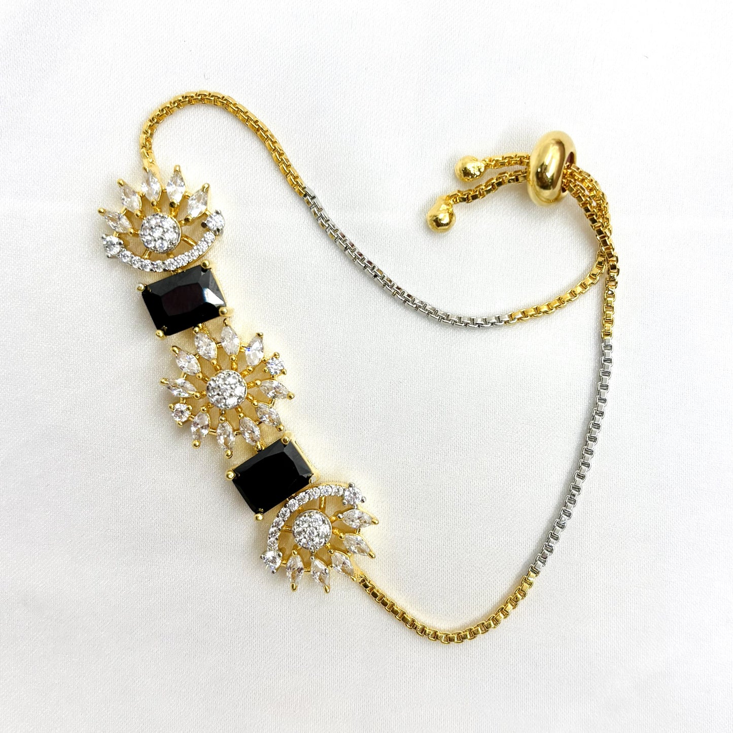 AD CZ Adjustable Black Bracelet with 2 Tone Plating ADBT21005 By Enava