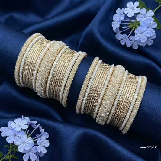 Ivory Pearl Golden Cream Designer Bangle Set  by Enava