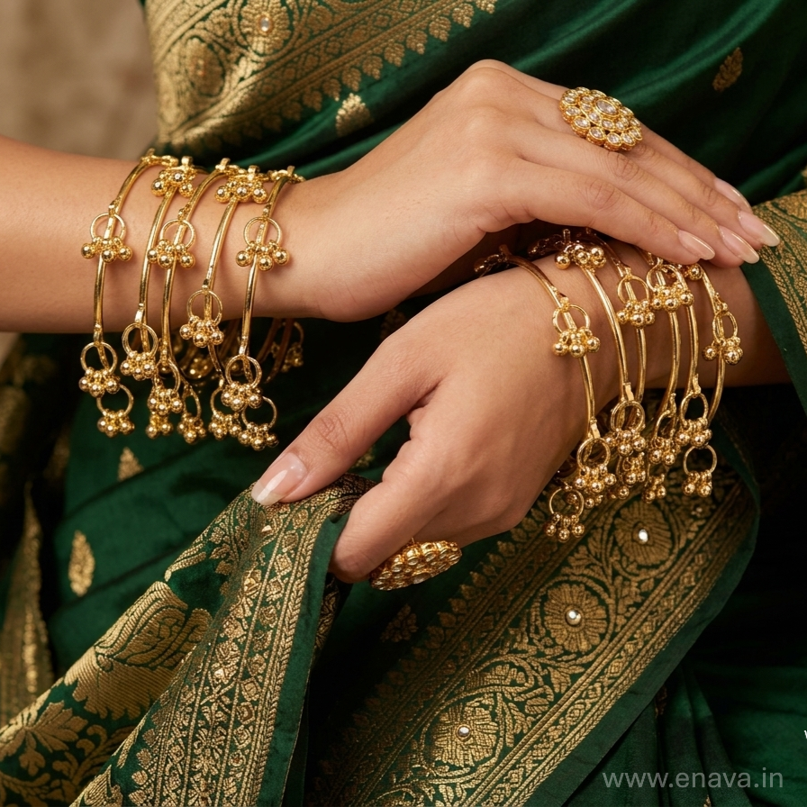 Kashmiri Ghungroo Charm 8 Bangles Set by Enava