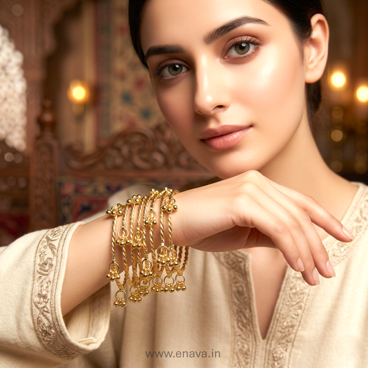 Kashmiri Ghungroo Charm Twisted 8 Bangles Set by Enava