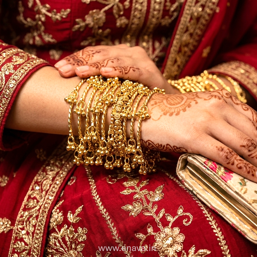 Kashmiri Ghungroo Charm Twisted 8 Bangles Set by Enava