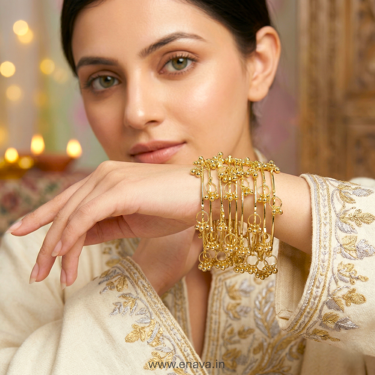 Kashmiri Ghungroo Charm 8 Bangles Set by Enava