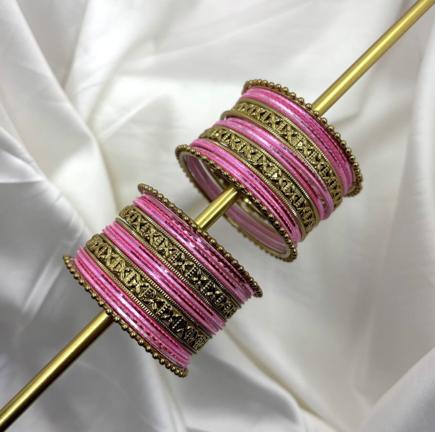 Kids Antique Gold & Light Pink Color Metal Bangle Set by Enava