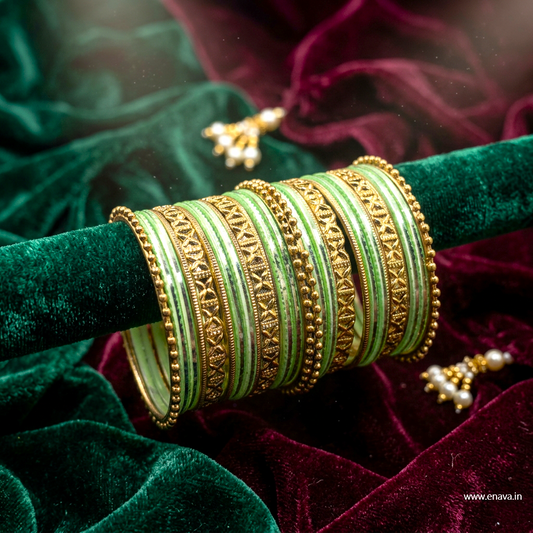 Kids Antique Gold & Pista Color Metal Bangle Set by Enava