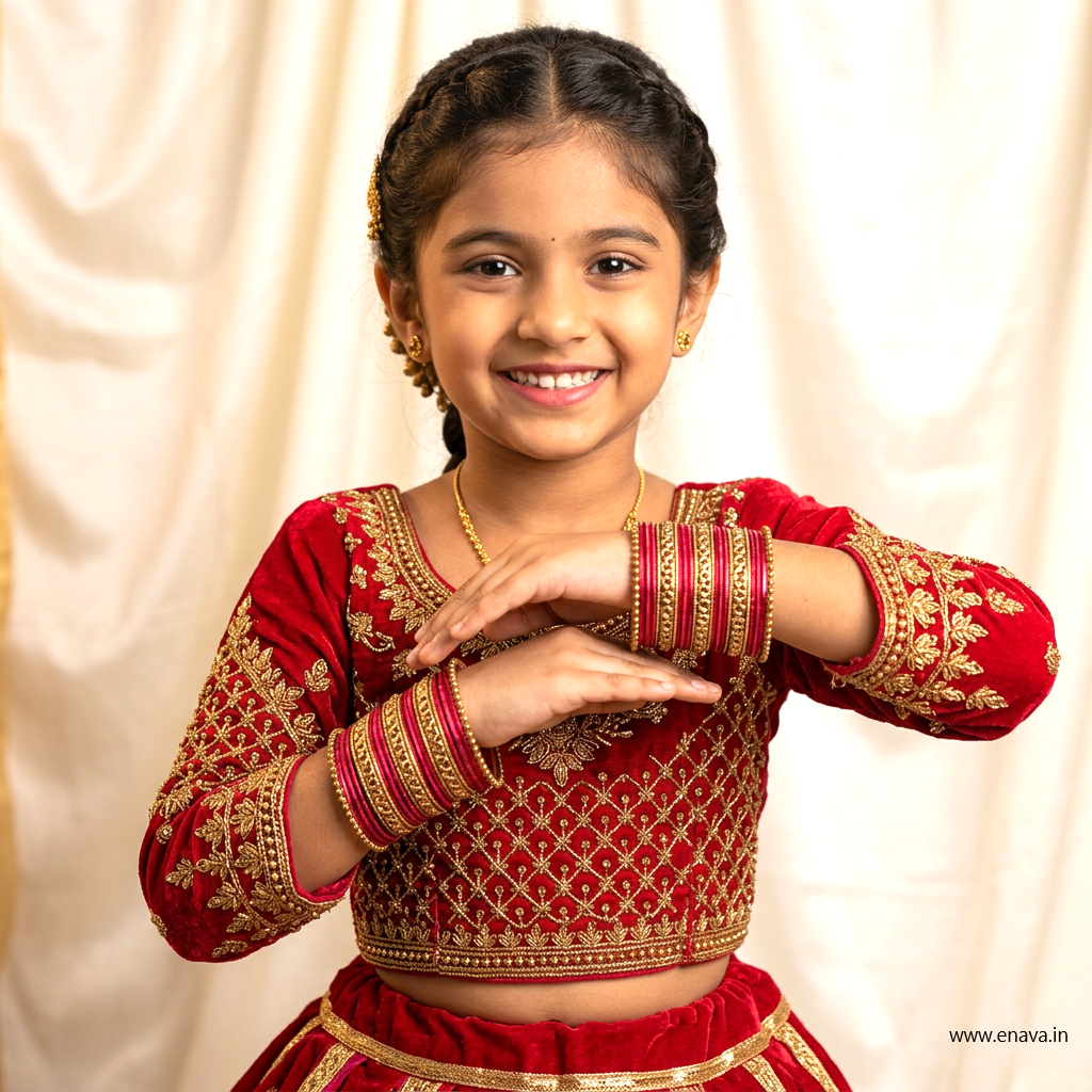 Kids Antique Gold  & Red Color Metal Bangle Set by Enava