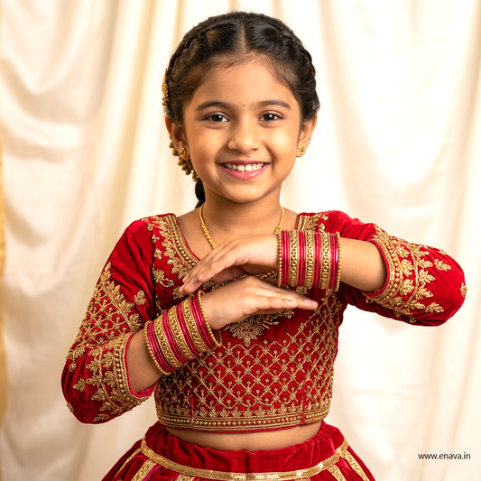 Kids Antique Gold  & Red Color Metal Bangle Set by Enava