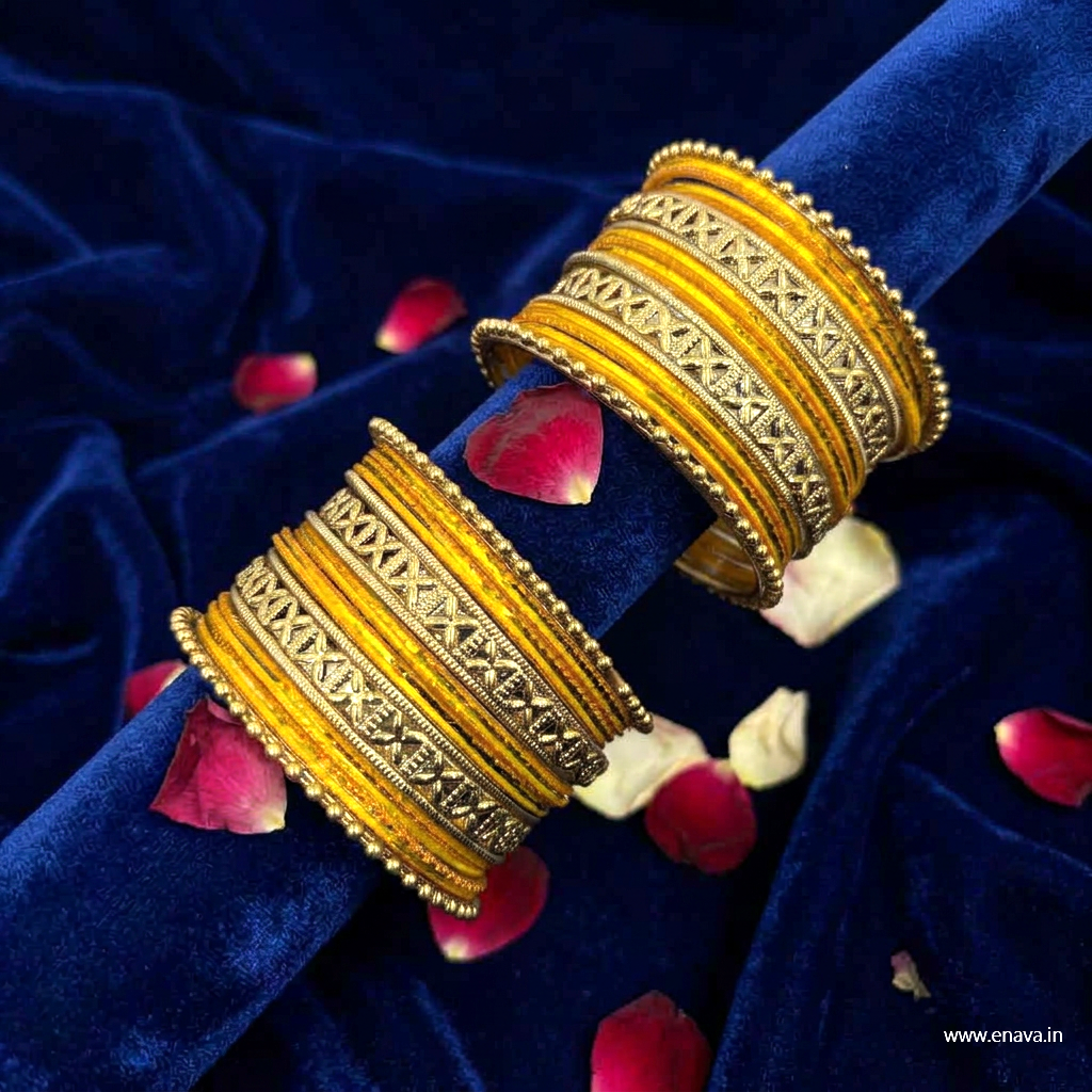 Kids Antique Gold  & Yellow Color Metal Bangle Set by Enava