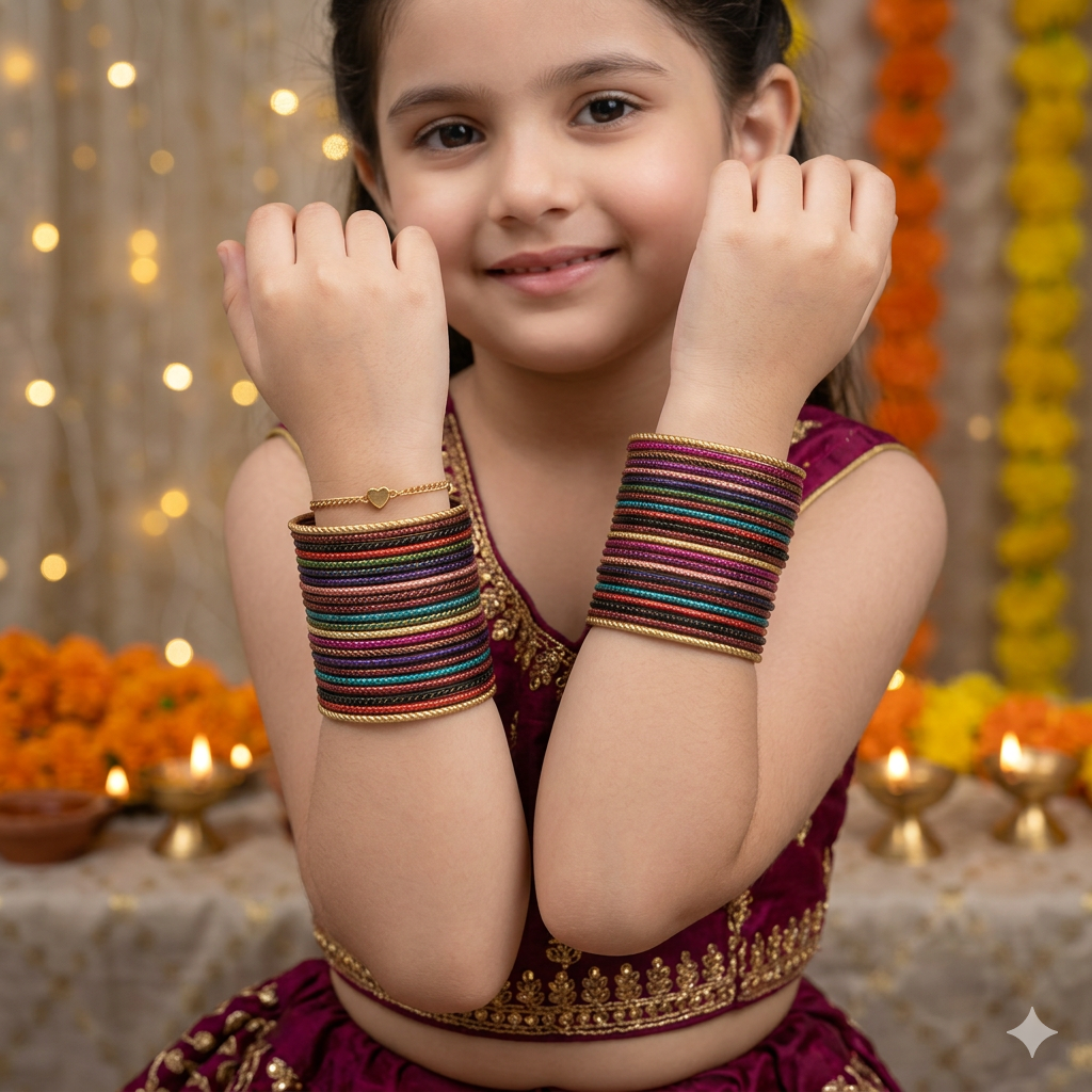Kids Dark Shade Multicolor Designer Bangle set by Enava