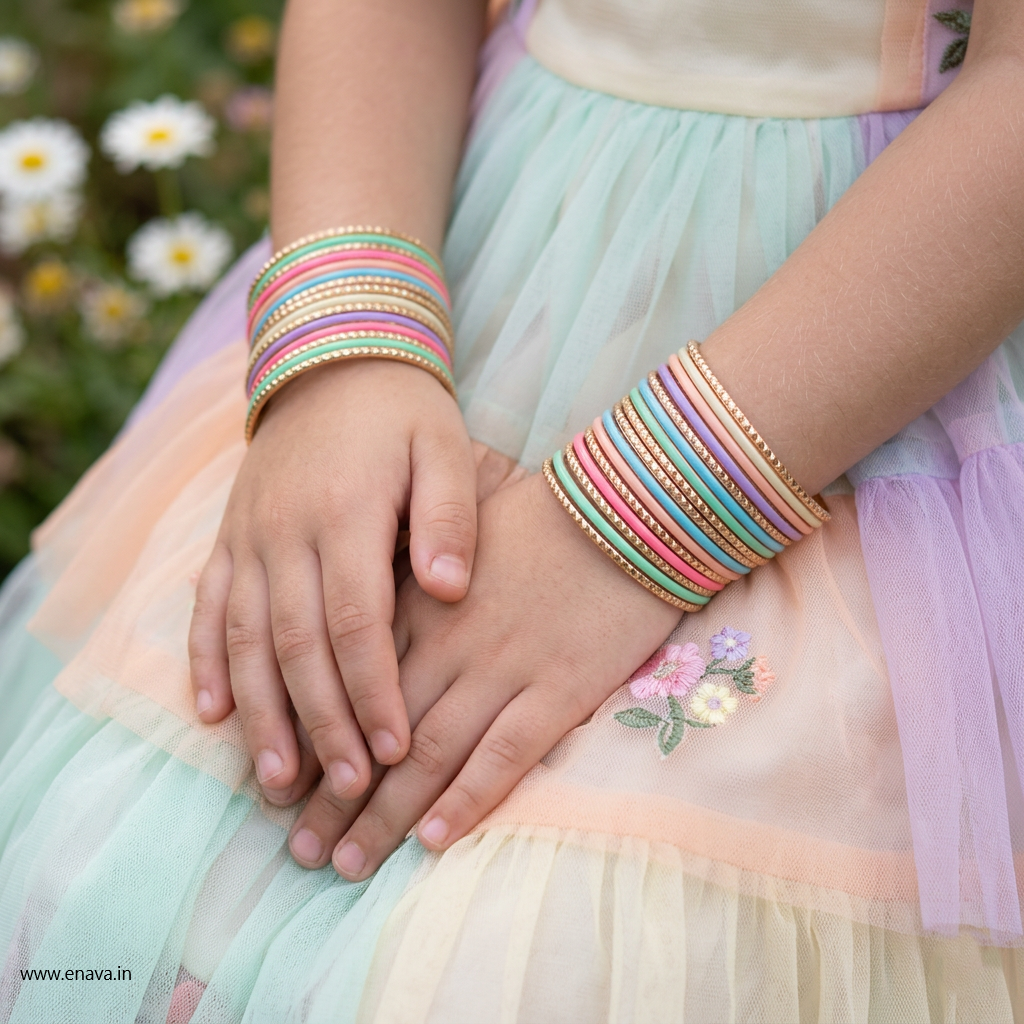 Kids Golden with Pastel Multicolor Bangles by Enava