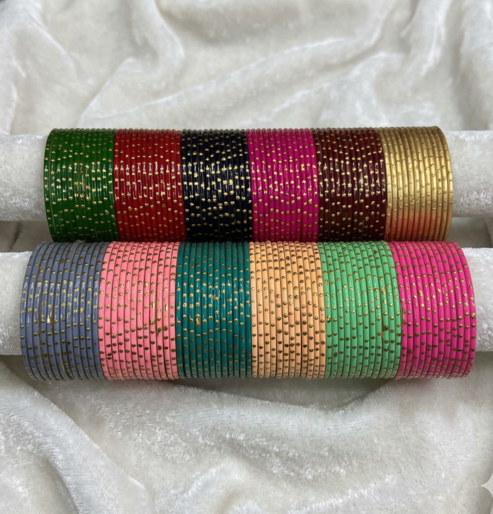 Kids 12 Multicolor Golden Dotted Bangles Combo Set by Enava