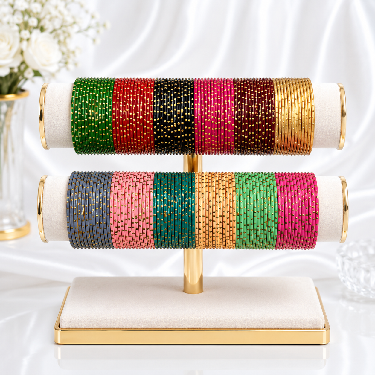 Kids 12 Multicolor Golden Dotted Bangles Combo Set