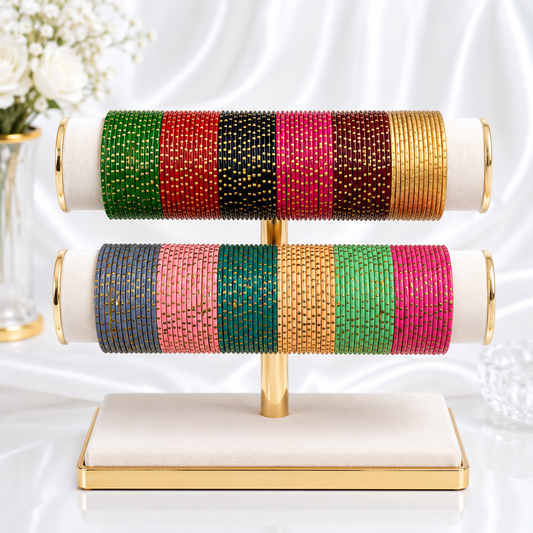Kids 12 Multicolor Golden Dotted Bangles Combo Set