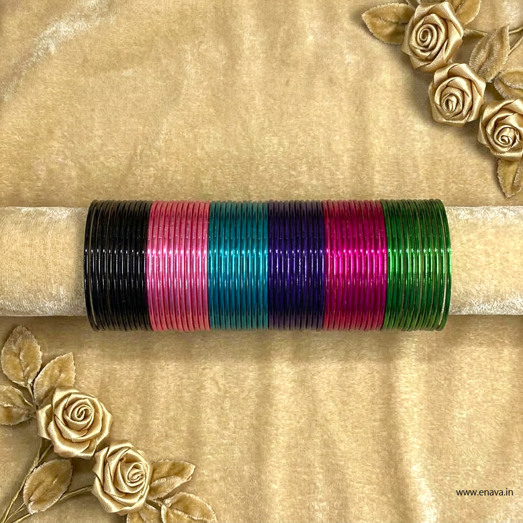 Kids 12 Multicolor Shiny Metal Bangles Combo Set by Enava