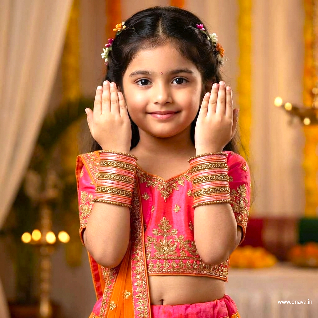 Kids Antique Gold & Peach Color Metal Bangle Set by Enava