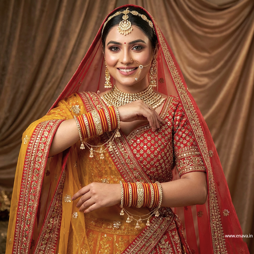 Designer Kundan Latkan Jhula Stone Red Yellow Velvet Chuda by Enava