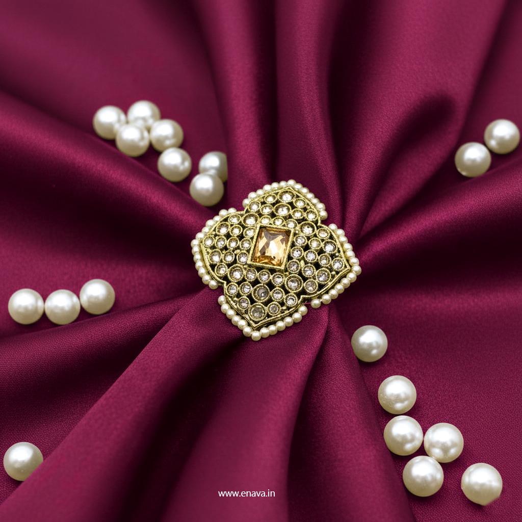 Kundan Pearl Antique Gold Big Size Ring by Enava Ring Enava Jewels.