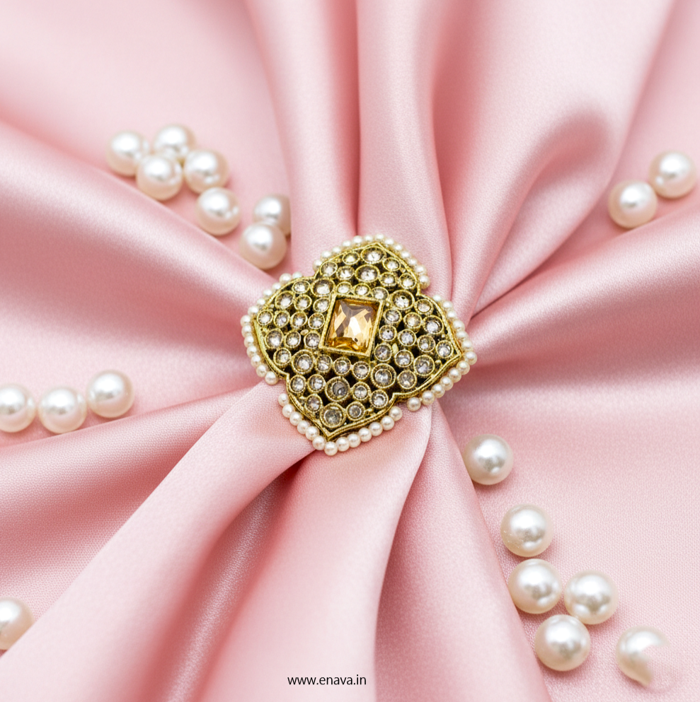 Kundan Pearl Antique Gold Big Size Ring by Enava Ring Enava Jewels.