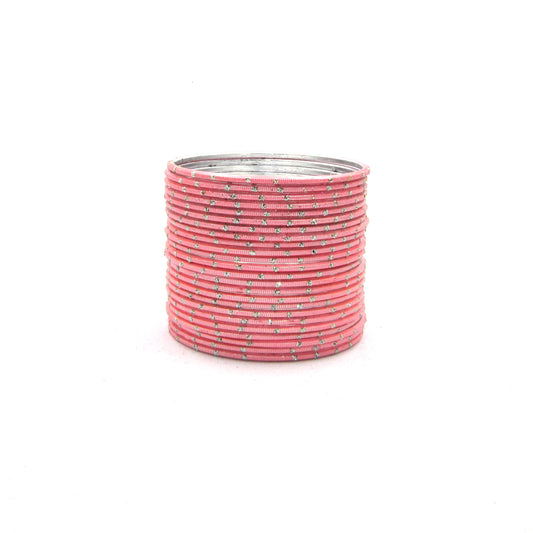 Glitter Light Peach Metal 24 Bangles by Enava