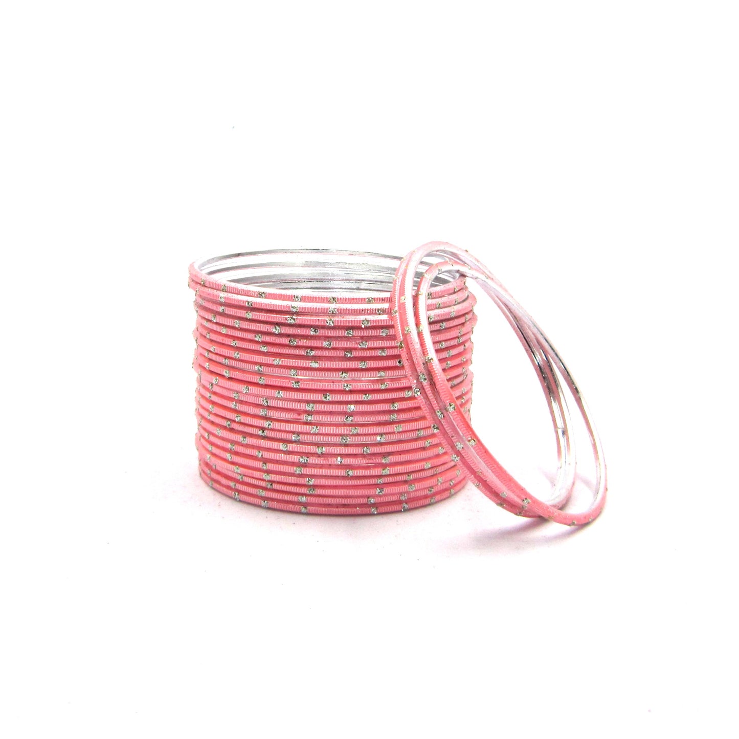 Glitter Light Peach Metal 24 Bangles by Enava