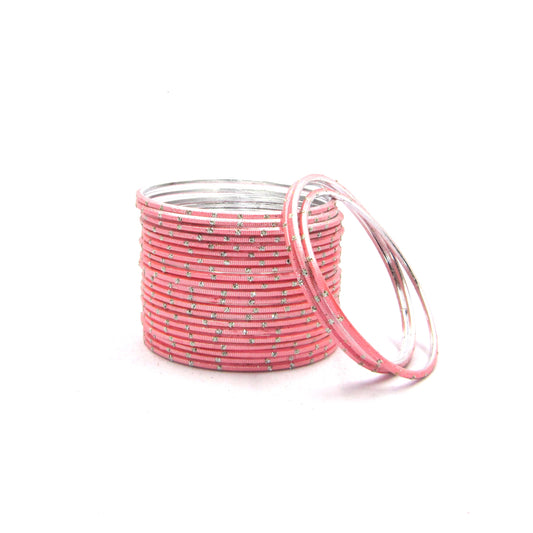 Glitter Light Peach Metal 24 Bangles by Enava