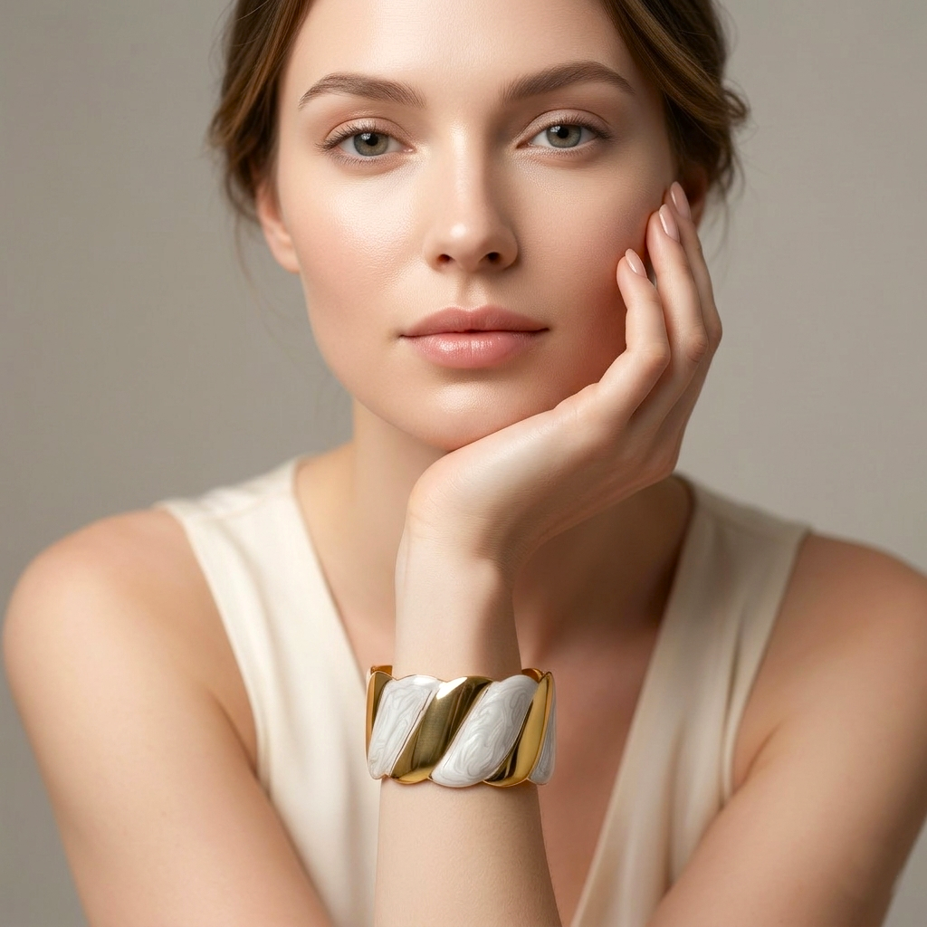 Marble Gold Tide Marble Finish Enamel Anti Tarnish Bracelet by Enava