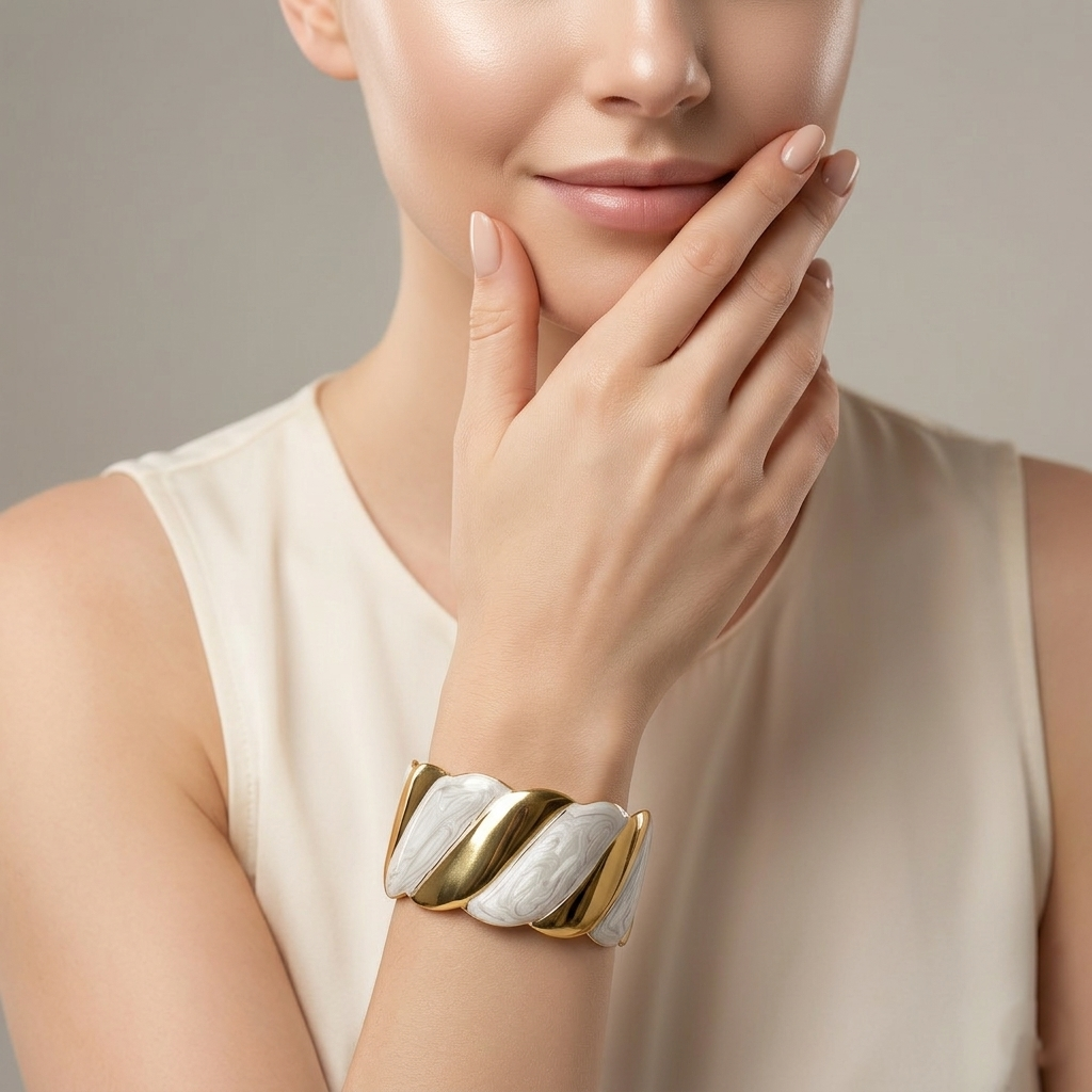 Marble Gold Tide Marble Finish Enamel Anti Tarnish Bracelet by Enava