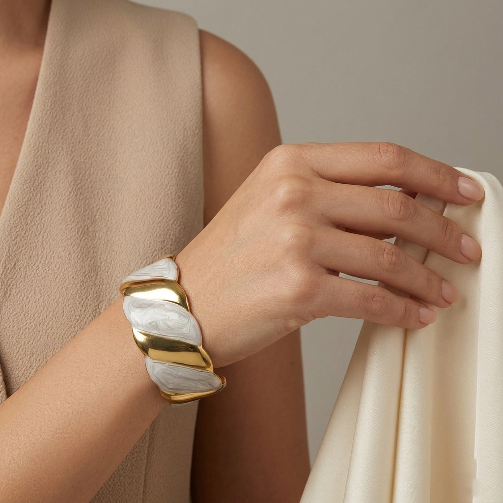 Marble Gold Tide Marble Finish Enamel Anti Tarnish Bracelet by Enava