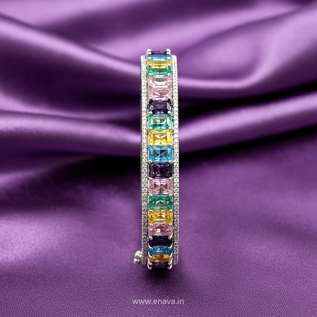 AD CZ Openable Multicolor Kada with Rhodium Plating ADBT21010 By Enava